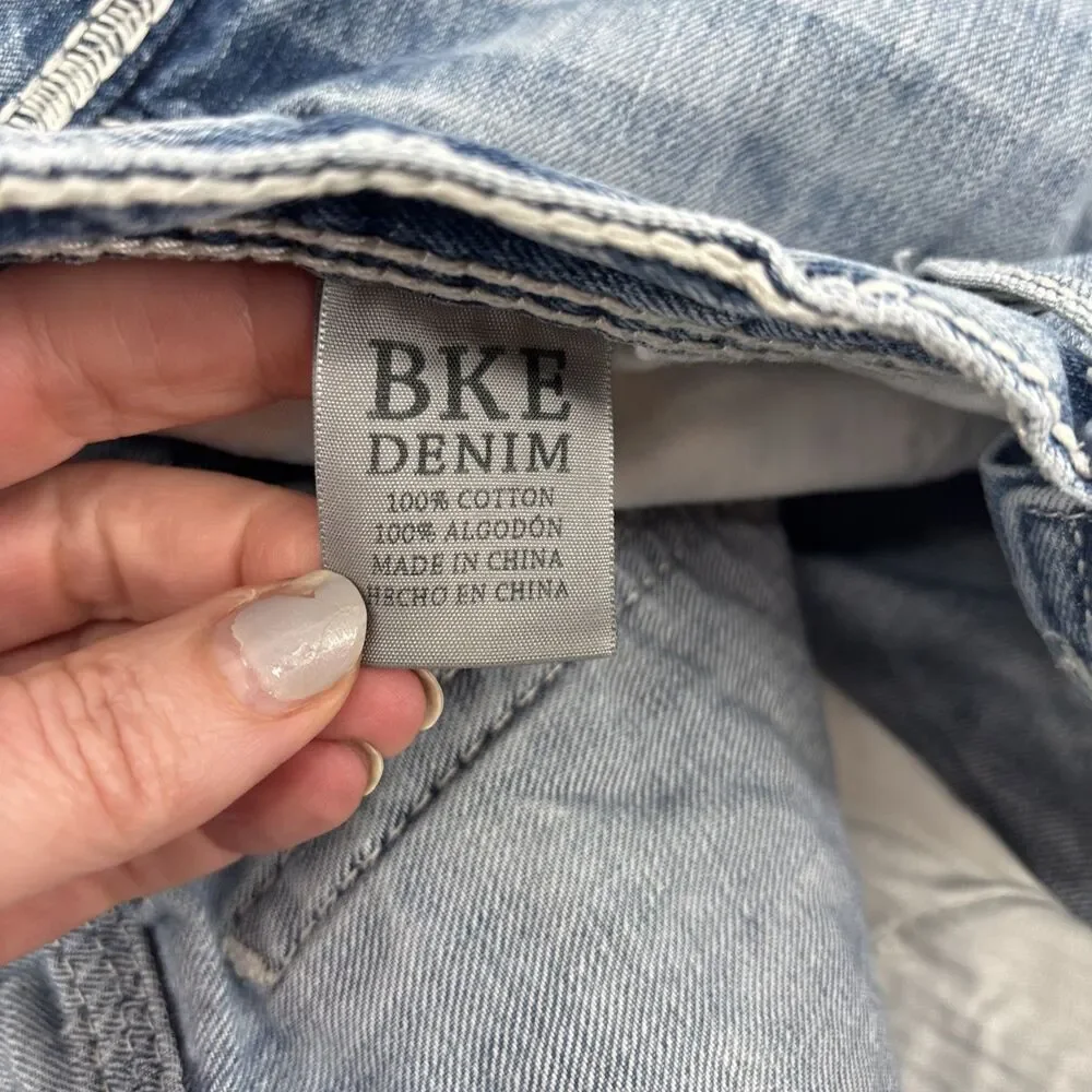 BKE Tyler Straight Leg Jeans 32R Faded Distressed Blue Stretch Denim